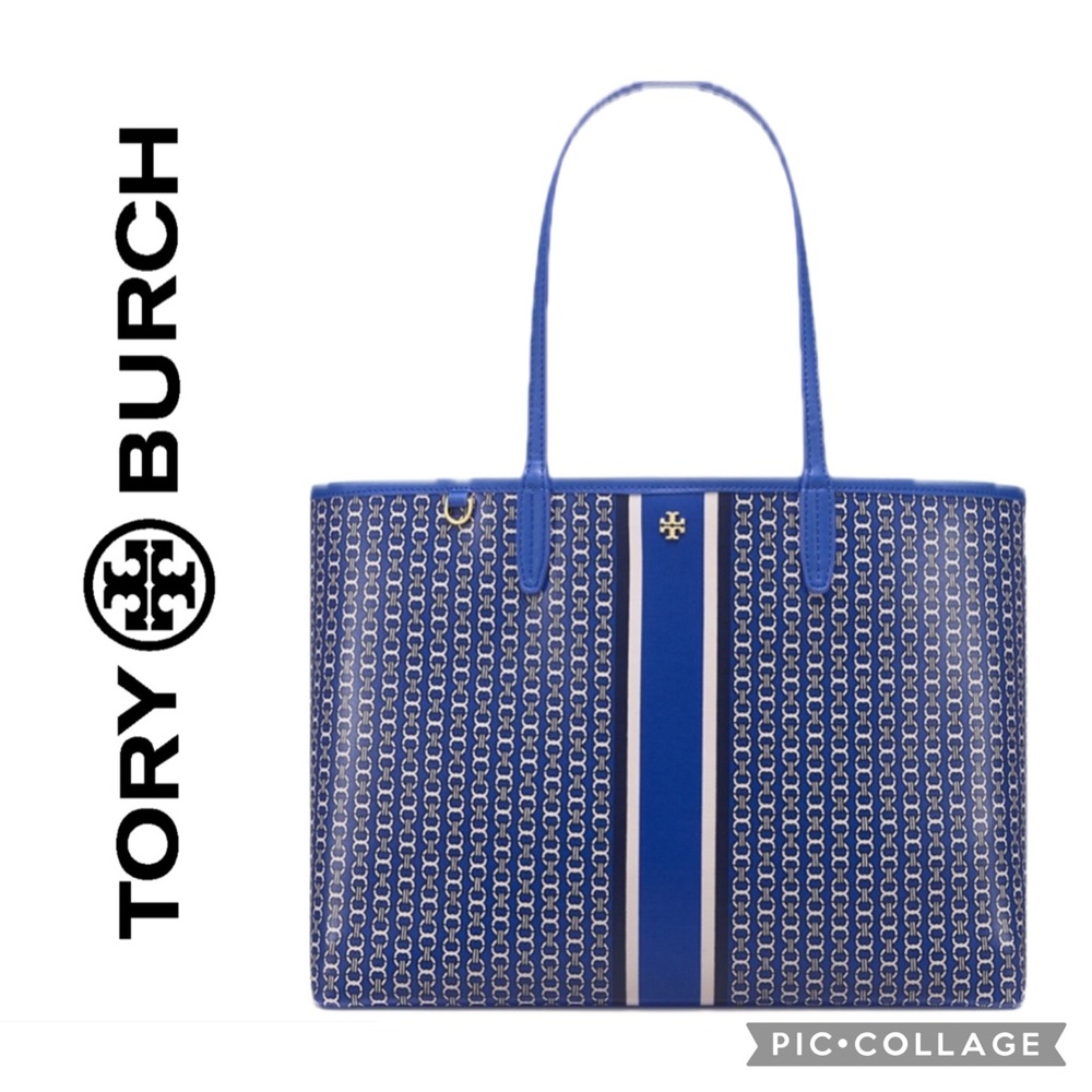 TORY BURCH Gemini Link Tote Bag in Jewel Blue EUC